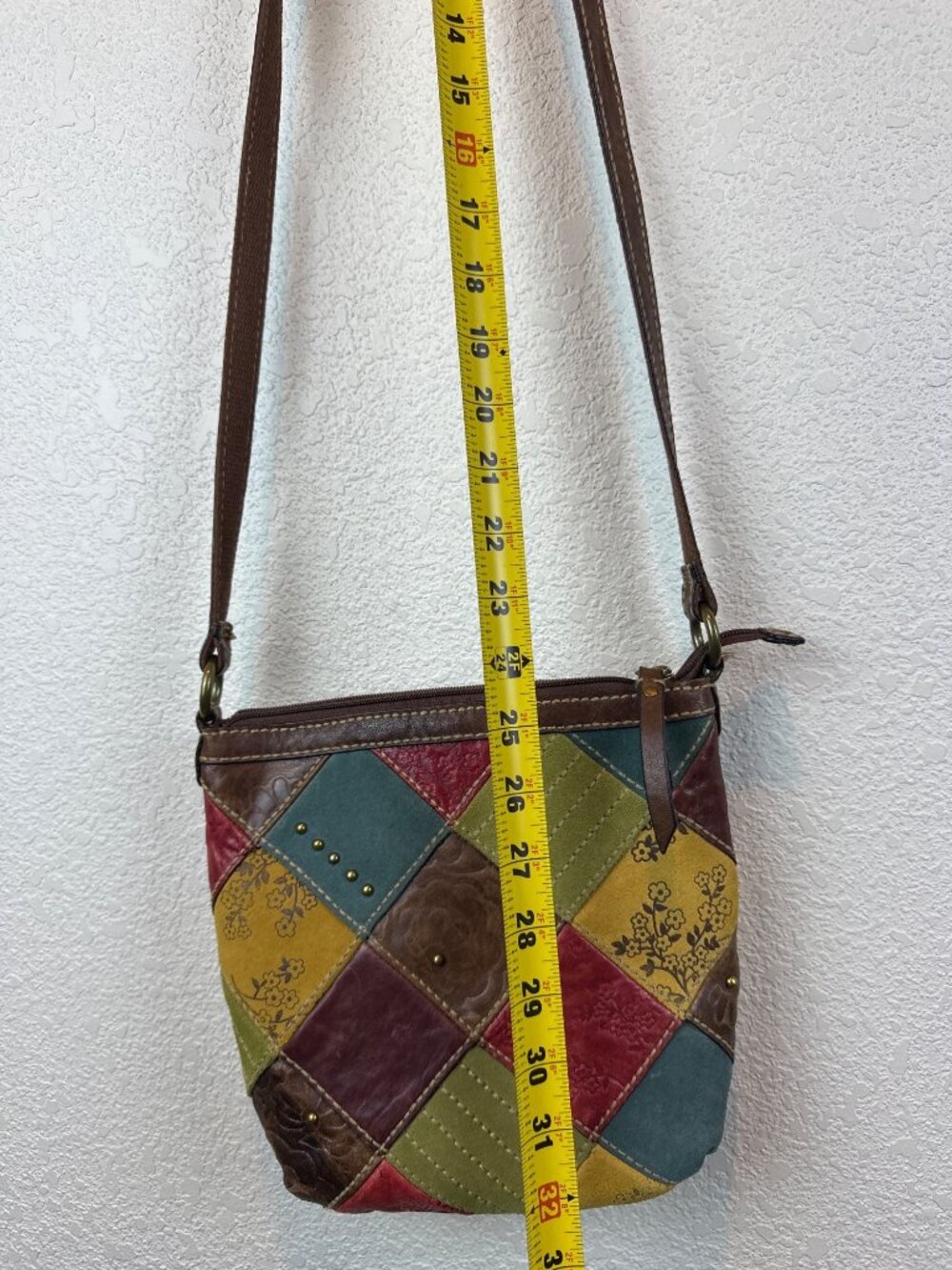 Fossil Patchwork Leather Crossbody Bag Boho Colorblock Shoulder Purse Y2K - Picture 12 of 13